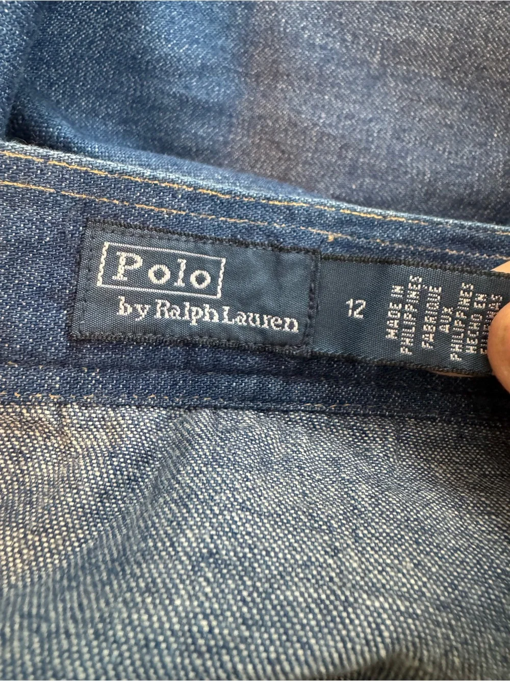 Polo Ralph Lauren Ruffled Chambray Wrap Skirt Blue Denim High-Low Size 12 euc - Picture 4 of 13